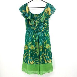 NWT Max and Cleo Molly Ruffles 100% Silk Chiffon Green Dress Womens Size 4